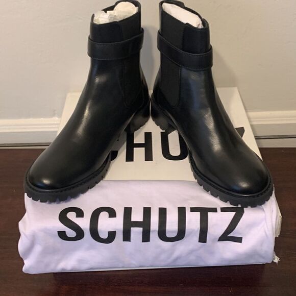 Schutz leather Buckle lug sole ankle boot size 7,5 - Picture 7 of 10